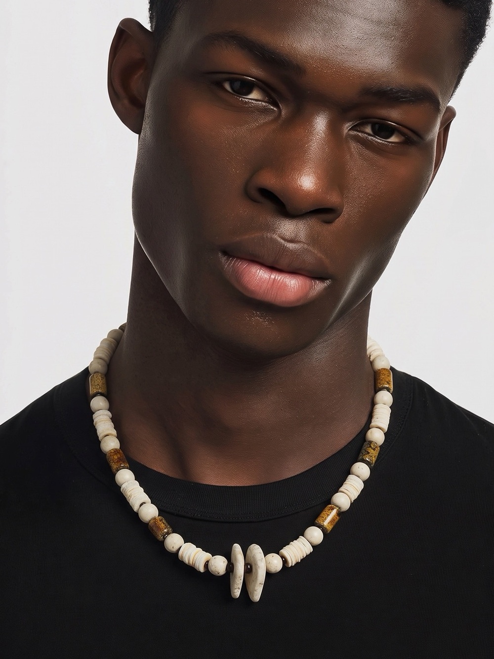 Unisex Hand Crafted Earthy Beaded Necklace with Stone Accents